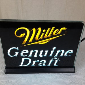 Letrero publicitario vintage de cerveza de barril genuina Miller, en perfecto estado, tamaño 9 1/2 x 7 1/4, tamaño de sobremesa 03258