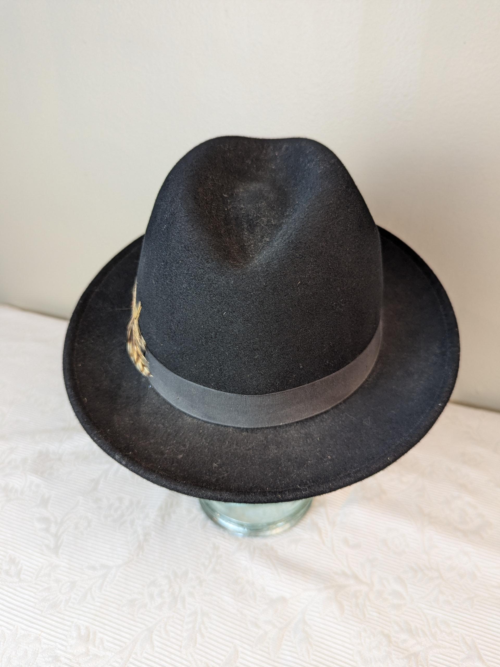 Vintage Pendleton Classic Black Wool Felt Fedora W/ Feathers 