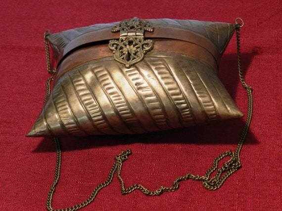 Vintage Brass and Copper Pillow Style Metal Purse… - image 1