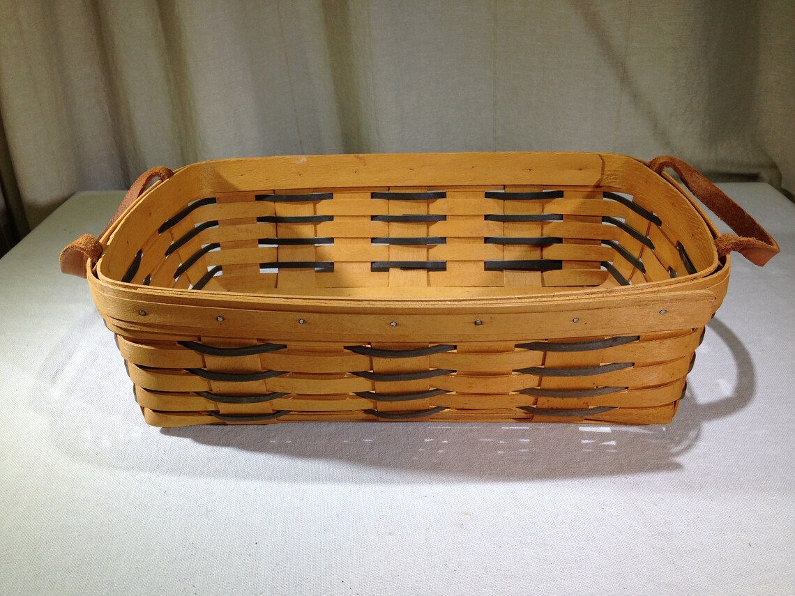 Longaberger Basket with Leather handles Black Weaving on Sides Etsy