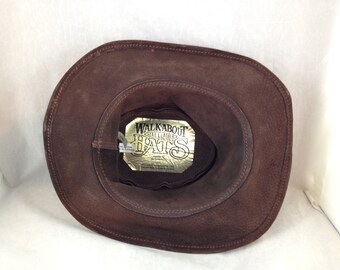 WALK ABOUT Leather Unisex Brown Made in Australia Hat Sz Small Safari Bush Hat Walkabout Aussie Kangaroo Leather Hat - Australian Bush Hat  main image 4