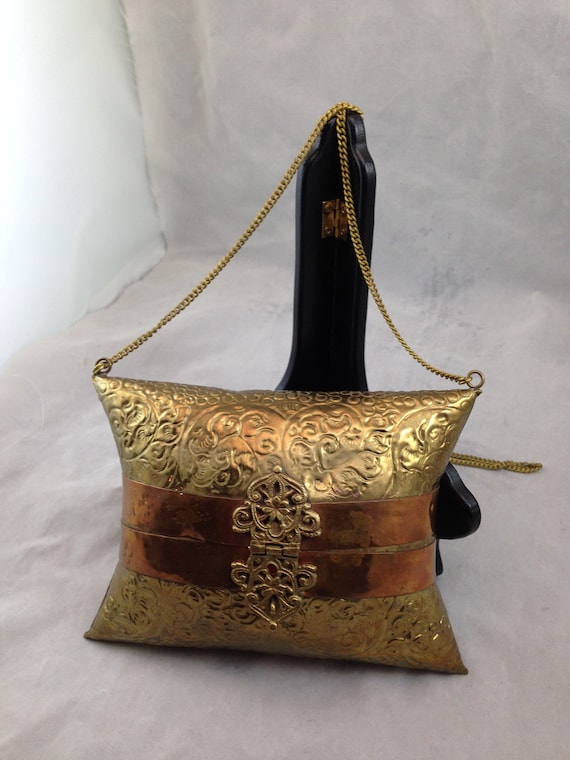 Borsa in metallo stile cuscino in ottone e rame vintage 7 per 5