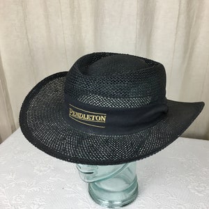 Vintage Pendleton svart stråhatt, något styv i en lös väv med Pendleton tyghattband, en storlek passar alla 04249