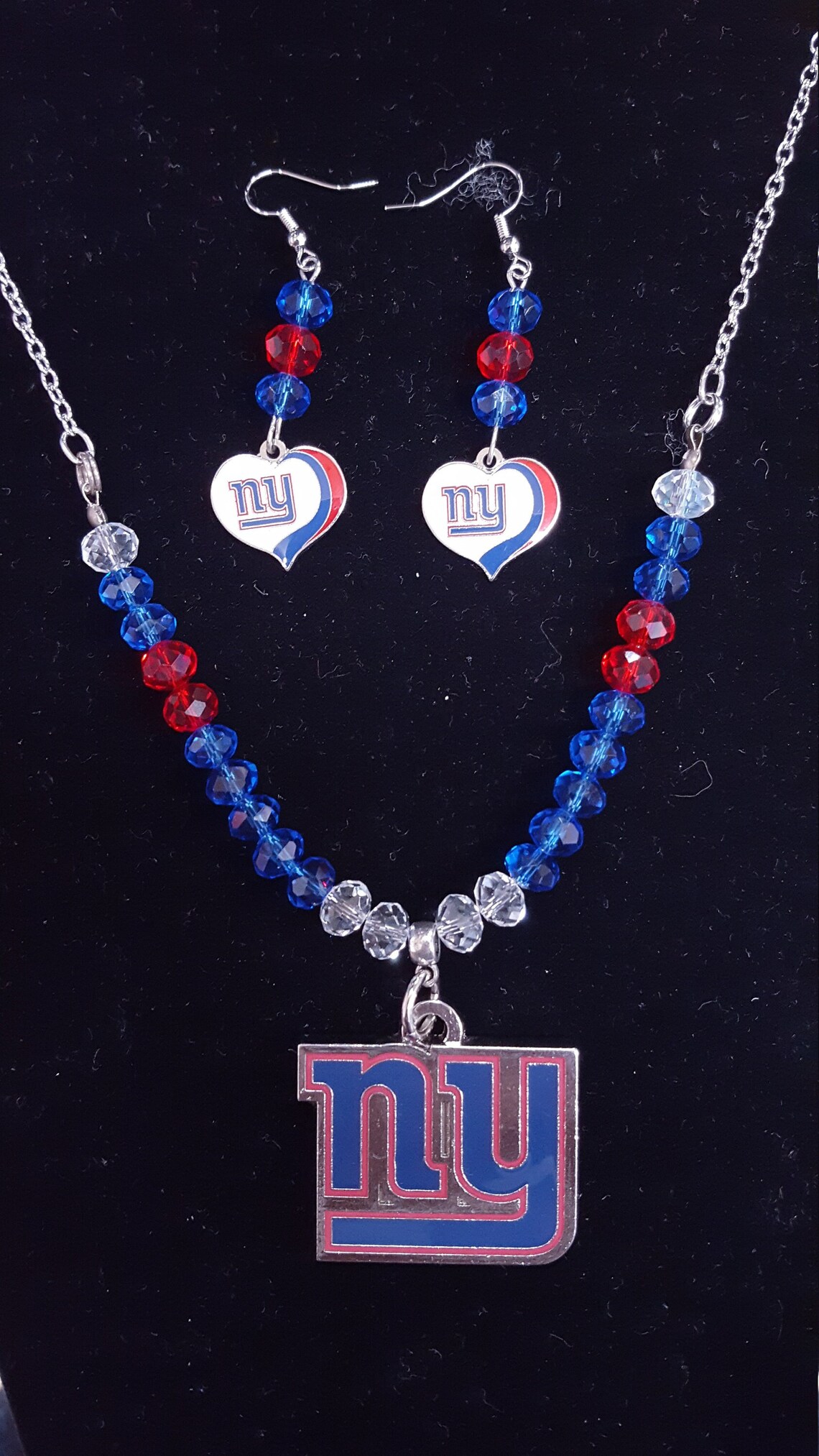 New York Giants themed necklace and earring set Etsy