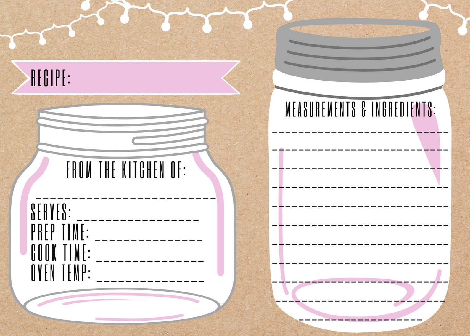 Mason Jar Recipe Card Digital Download Etsy