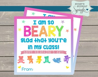 Gummy Bear Valentine Tags, Beary Glad, Teacher valentine, Preschool Valentines Classroom, Printable, bear valentine, adorable valentines