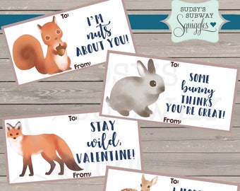 Woodlands Valentines, Animal valentines, Stay wild valentine, Valentine's Day, classroom valentines, forest animals valentines