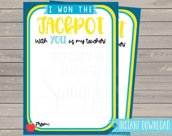 PRINTABLE I won the jackpot with you as my teacher Lottery Valentine's Day Tag Gift Tag Printable Teacher Gift Teacher Appreciation