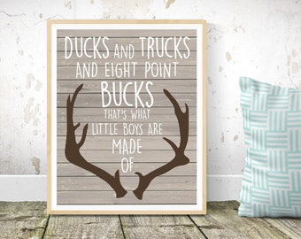 Ducks, Trucks and Eight Point Bucks, Little Boys, Woodlands Baby Shower, 8x10 printable, Gift for Baby, Antlers, Forest Animals, Hunting