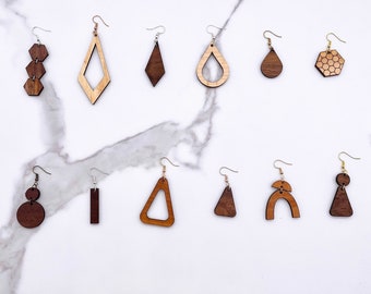 Lightweight wood dangle earrings, wooden teardrop earrings, handmade earrings, wood geometric earrings, unique wooden earrings, Christmas
