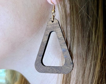 Wood triangle earrings / triangle dangle earrings