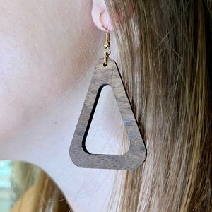 Wood triangle earrings / triangle dangle earrings