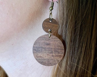 Wood circle earrings / circle dangle earrings wooden