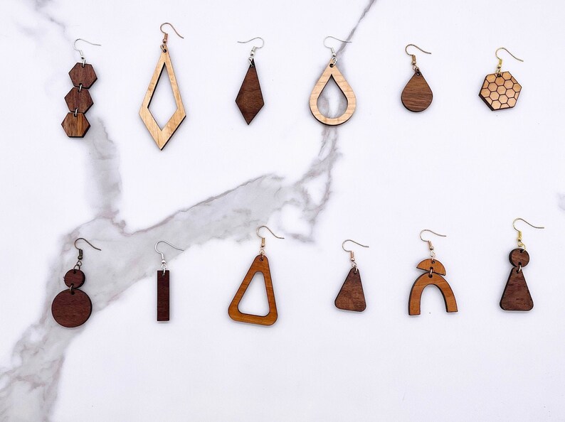 Lightweight Wood Dangle Earrings Wooden Teardrop Earrings Etsy