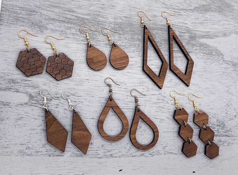 photo of handmade wood dangle earrings 