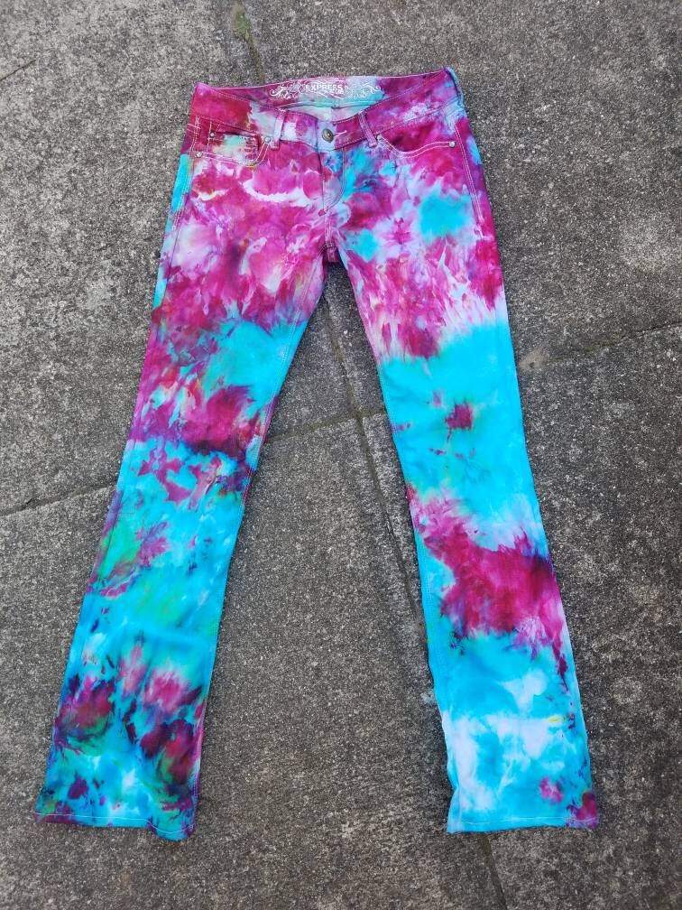 Tie Dye Women's Denim Jeans , Upcycled Women's Tie Dye Jeans , Festival Jeans , Hippie Jeans