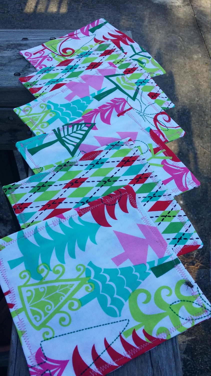 Cotton Cocktail Napkins / Set of Six Reversible Handmade Cotton