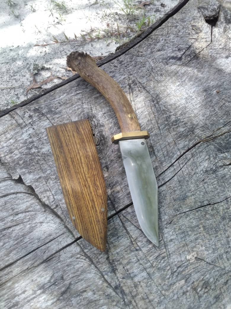 Deer antler knife, Rustic knife, handmade knife, Hunting knife with deer horn, Camp knife