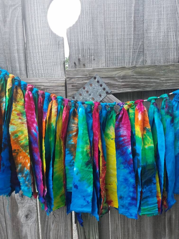 Fabric Garland, Fabric Banner, Fabric Bunting, Tie Die Garland, Tie Dye
