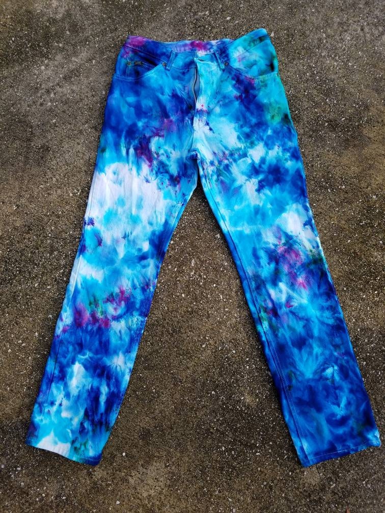 Tie Dye Men's Denim Jeans Size 32x32 , Upcycled Men's Tie Dye Jeans
