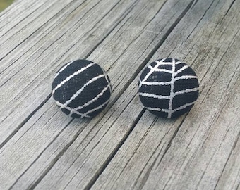 Button Earrings, Spider web earrings, Costume Jewelry, Fabric Earrings, Round Earrings, Fall Earrings, Halloween Earrings, Nickel Free