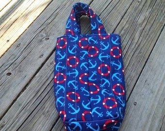 Anchors Quilted Wine Tote /Reversible Reusable Washable Anchors Wine Bag / Hostess Gift / Wine Gift Bag /Anchor Gift Bag/Two Bottle Wine Bag