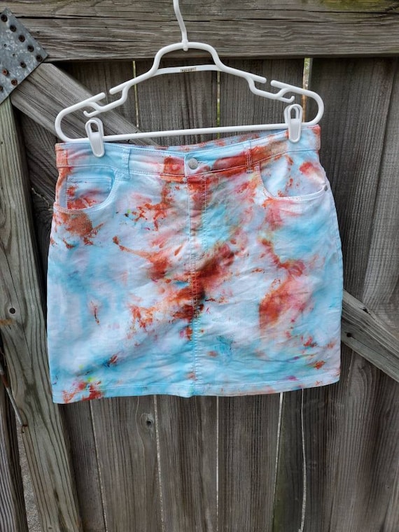 Tie Dye Skirt , Upcycled Tie Dye Skirt , Festival Skirt , Woodstock Skirt , One of a Kind Skirt , Denim Skirt , Boho Skirt , Hippie Skirt