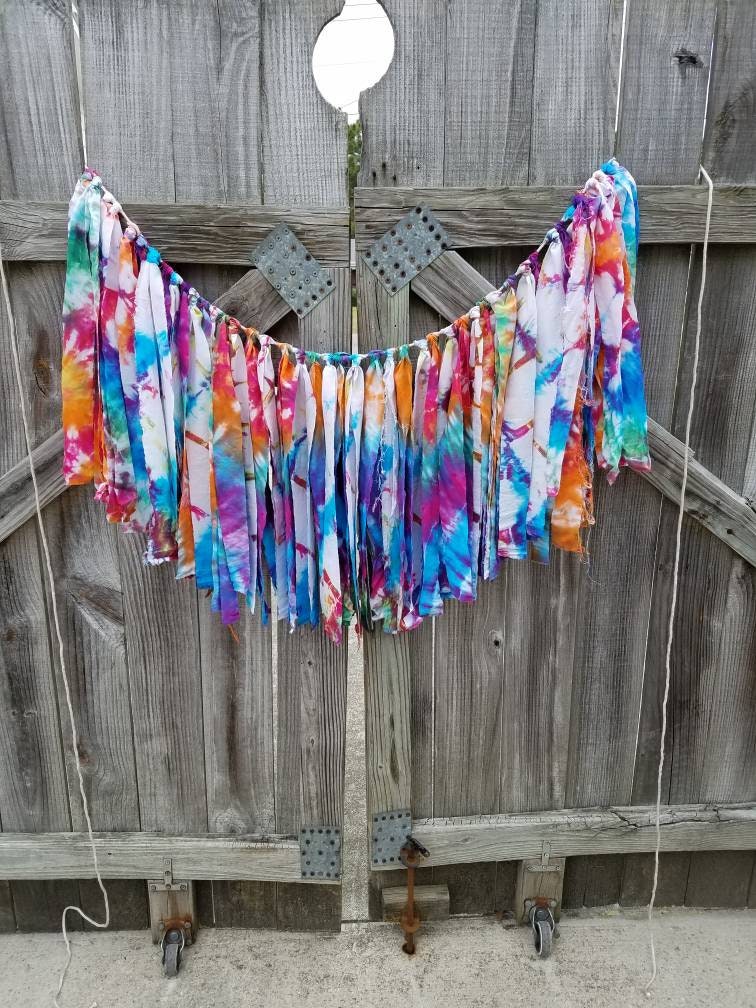 Fabric Garland, Fabric Banner, Fabric Bunting, Tie Die Garland, Tie Dye