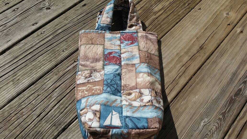 Nautical Quilted Wine Tote /Reversible Reusable Washable Nautical Wine