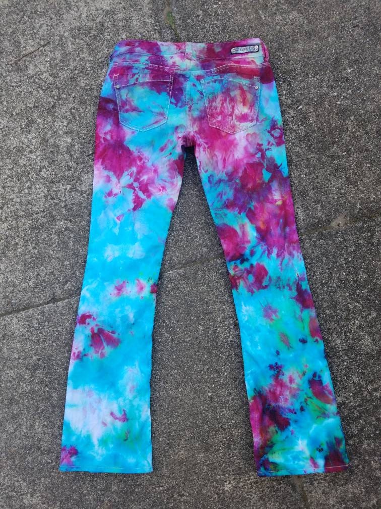 Tie Dye Women's Denim Jeans , Upcycled Women's Tie Dye Jeans , Festival Jeans , Hippie Jeans