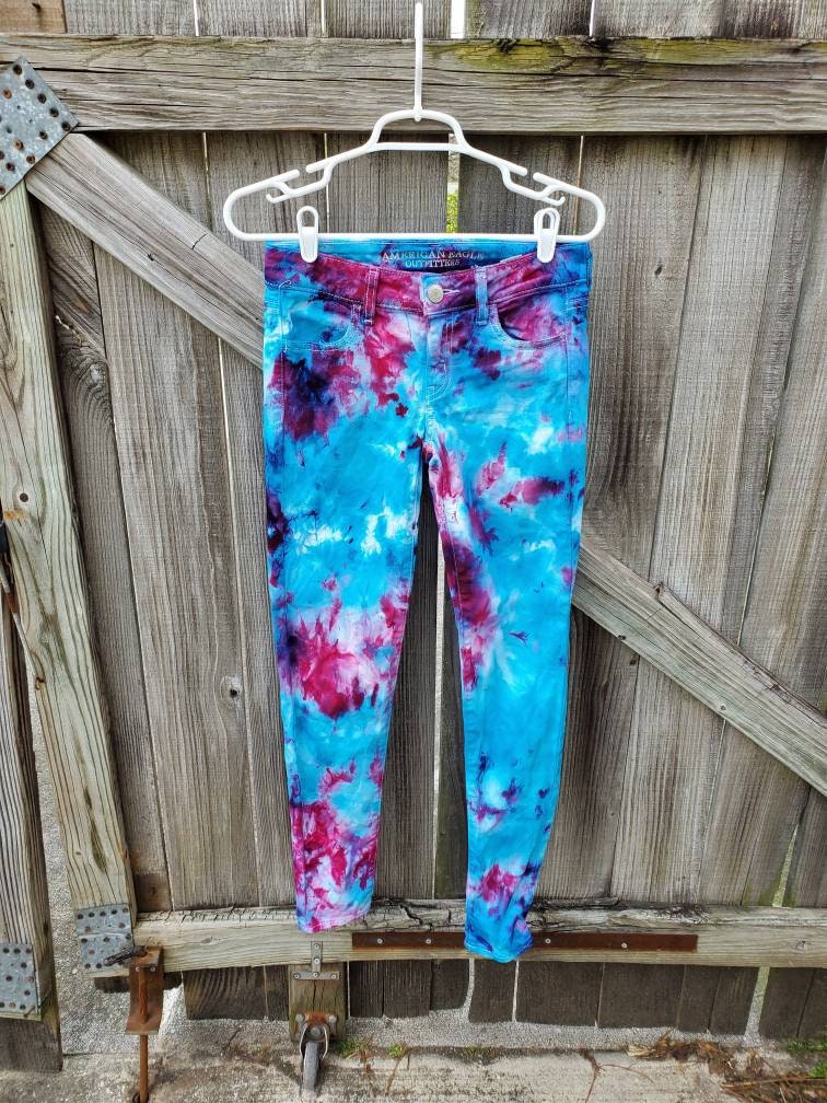 Tie Dye Women's Denim Jeans , Upcycled Women's Tie Dye Jeans , Festival Jeans , Hippie Jeans