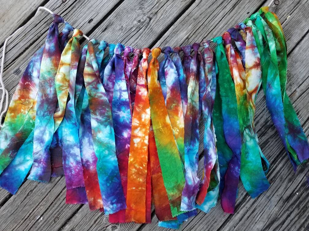 Fabric Garland, Fabric Banner, Fabric Bunting, Tie Die Garland, Tie Dye
