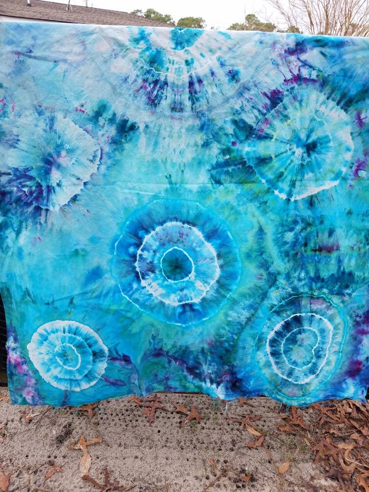 Tie Dye Cotton Fabric, Tie Dye Tapestry, Tie Dye Wall Hanging, Blue Tie