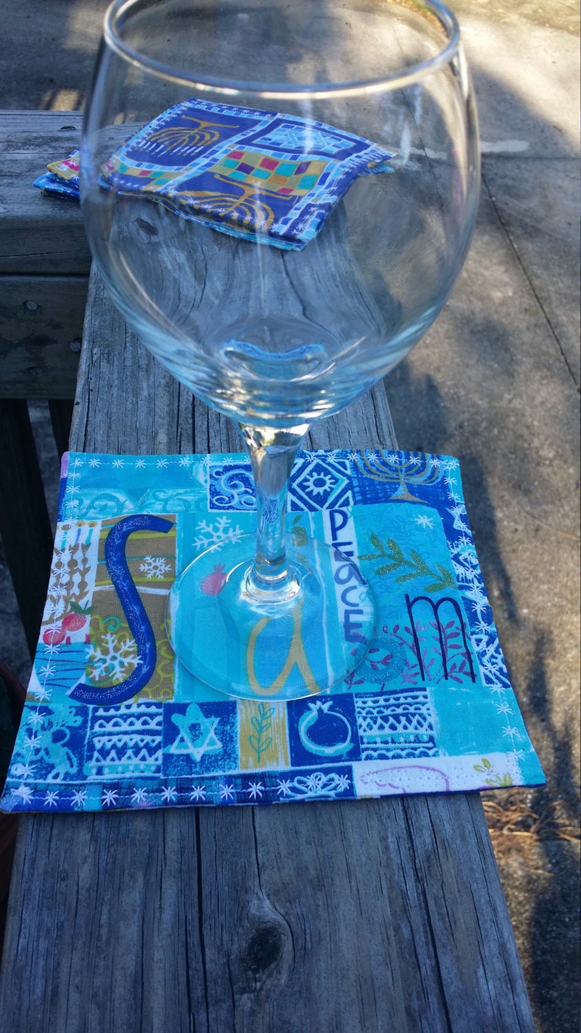 Cotton Cocktail Napkins / Set of Six Reversible Handmade Cotton