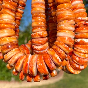 Gigantic Darkest Sunset-Orange Spiny Oyster Shell Beads (Gem Quality - Minimal White Color) Organic Rough Texture, Graduated Rondelle Heishi