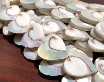 Harmony-Line Nautilus Shell Beads with Iridescent Flash - Thick Nacre & High Luster (Among the World&#39;s Rarest Shells) Metallic-Silver Heart