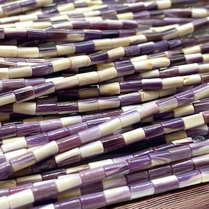 ABCGEMS 2-Tone Purple & White Wampum Quahog Shell Beads (America&#39;s First Currency Year 1637-1673) Tube 3X5mm (Very Tiny)