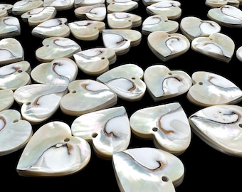 Harmony-Line Nautilus Shell Beads - Superior-Grade Nacre (One of The Most Valuable Shells in The World) Heart Pendant (Matching Pair- 2 Pcs)