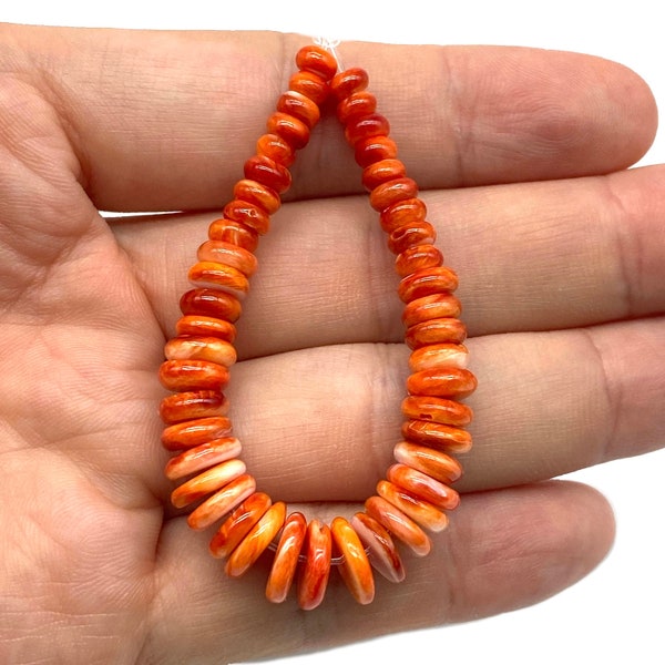 Jacla Pendant - Mexican Orange Spiny Oyster Shell Beads (Rounded-Edge Achieved Through Meticulous Process) Graduated 5-10mm Rondelle, 5-Inch