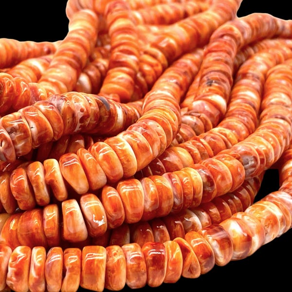 Perle di conchiglia d'ostrica spinosa arancione Messico - 100% naturali - Mai tinte o trattate con coloranti artificiali - Stile nativo americano - Spessore organico Heishi