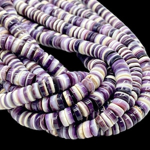 Darkest-Purple Wampum Shell Beads (America's First Currency from 1637-1673) Hand Polished for Maximum Luster - Smooth Edges - Heishi