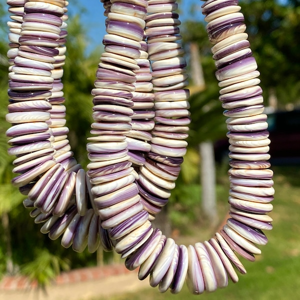 Gigantic White Wampum Shell Beads- Lavender Tone (America's First Currency Year 1637-1673) Organic-Thickness Graduated Rondelle 8-16mm