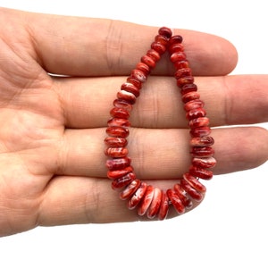 Jacla Pendant - Mexican Red Spiny Oyster Shell Beads (Rounded-Edge Achieved Through Meticulous Process) Graduated 5-10mm Rondelle, 5-Inch