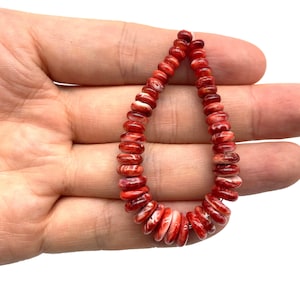 Ruby-Red Spiny Oyster Shell Beads - JACLA Pendant Size (Rounded-Edge Achieved Through Meticulous Process) Graduated 5-10mm Rondelle (5-Inch)
