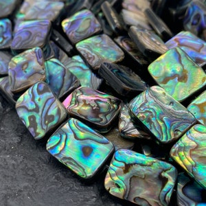 New Zealand Abalone Paua Shell Beads (Thicker Nacre & Darkest Iridescent Matrix)  Gigantic Mature Shell Cut- Mirror Finished- Flat Rectangle