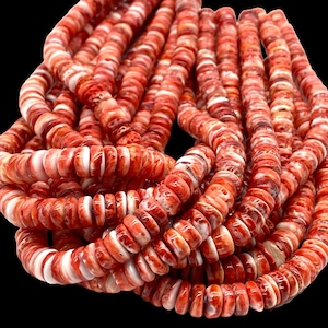 Red Spiny Oyster Shell Beads From Mexico (Ethically Sourced- Small Batch Production) - Rounded Edges -Organic Shell Thickness - Heishi