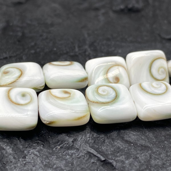 Pearly-White Doublet Shiva Eye Shell Square Beads (Double-Sided Represents Completeness & Balance- Yin Yang)