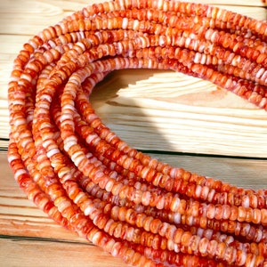 Orange Spiny Oyster Shell Beads (Enhanced Rounded Edges Produce More Sparkle Than Traditional Heishi) Rondelle 5mm Tiny