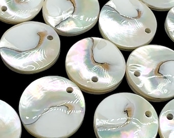 Harmony-Line Nautilus Shell Beads - Superior-Grade Nacre (One of The Most Valuable Shells in The World) Coin Pendant (Matching Pair- 2 Pcs)