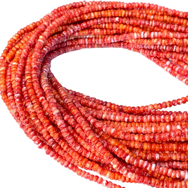 Natural 4mm Red Spiny Oyster Shell Roundel Beads – 15.5" Strand, HQ, Undyed, DIY Jewelry Making